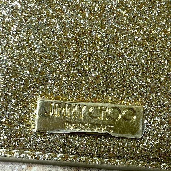 Jimmy Choo Gold Glitter Mini Wallet Coin Card ID Pouch Charm Logo - Picture 10 of 12